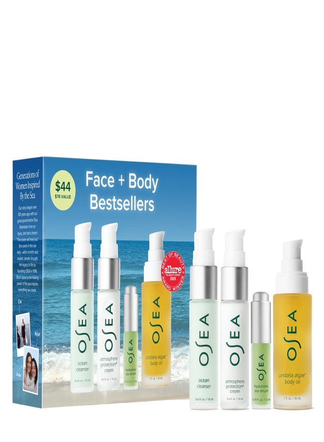 OSEA Bestsellers Set For Face + Body -4-piece Skin Care Set - Body Oil, Face Cleanser, Face Cream, & Hyaluronic Acid Serum - Clean Beauty Travel Set - Ideal for Beauty Gifts - Image 1